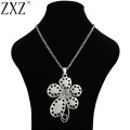 ZXZ Fashion Large Statement Abstract Metal Flower Spiral Design Pendant on Long Curb Chain Necklace Lagenlook 34"
