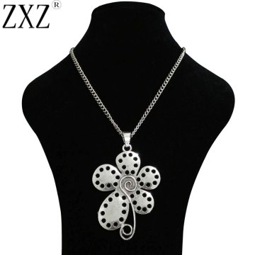 ZXZ Fashion Large Statement Abstract Metal Flower Spiral Design Pendant on Long Curb Chain Necklace Lagenlook 34