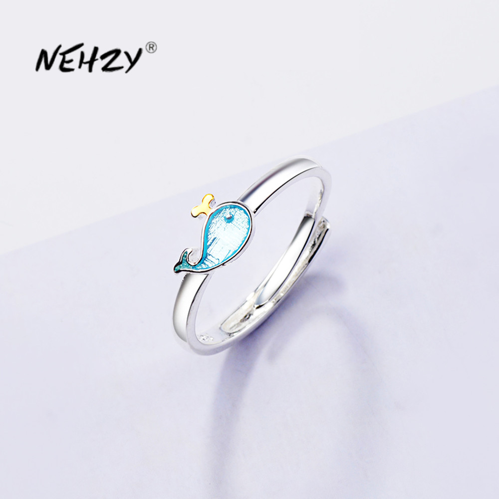 NEHZY 925 sterling silver new woman fashion jewelry high quality crystal agate small whale simple ring size adjustable ring