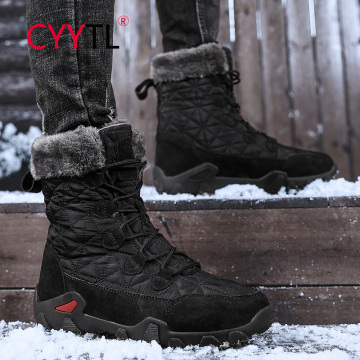 CYYTL Winter Mens Snow Boots Waterproof Men's Anti-slip Warm Fur Boots Lace-up Shoes for Outdoor Military Combat Botas Plus Size