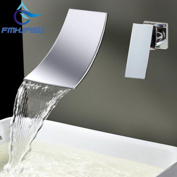 Free Shipping Wall Mounted Basin Faucets Waterfall Bathroom Faucet Chrome Brass Spout Vanity Sink Mixer Tap