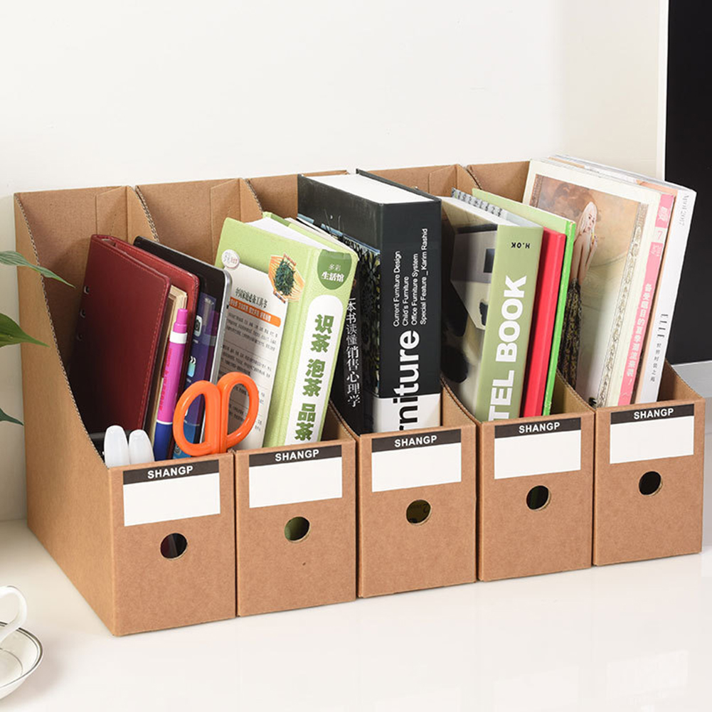 5PCS Stationery Storage Box Paper Magazine Document Rack Desk Organiser School Paperwork Office File Holder Foldable with Labels