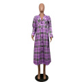 New Style African Women's Dress Dashiki Fashion Casual Color Shirt Plaid Long Coat Green Purple Size S M L XL XXL XXXL