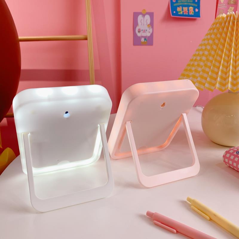 W&G Folding Portable LED Makeup Mirror Desktop Mirror With Led Light Big Dressing Mirrors Kawaii Touch To Change Color Mirrors
