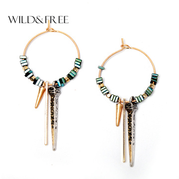 Wild & Free Vintage Women Green Ore Bead Pendant Hoop Earrings Texture Pattern Shape Natural Stone Drop Earrings Jewelry Gift