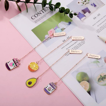 1 Pcs Fresh Fruit Avocado Strawberry Grape Orange Metal Pendant Bookmarks Page Holder Stationery School Office Escolar Papelaria