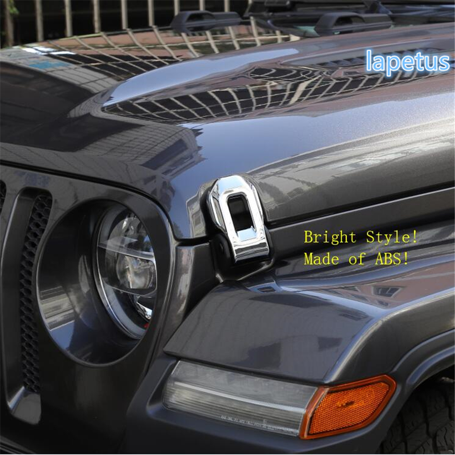 Lapetus Front Head Engine Hood Buckle Decoration Frame Cover Trim 2 Piece ABS Chrome Fit For Jeep Wrangler JL 2018 2019 2020