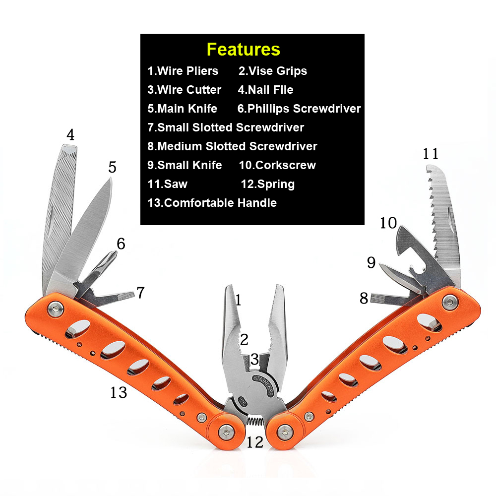 NEWACALOX Pocket Multi Function Pliers Multitool with Screwdriver Kit Camping Tool Knife Wire Cutter Crimping Tool Pliers