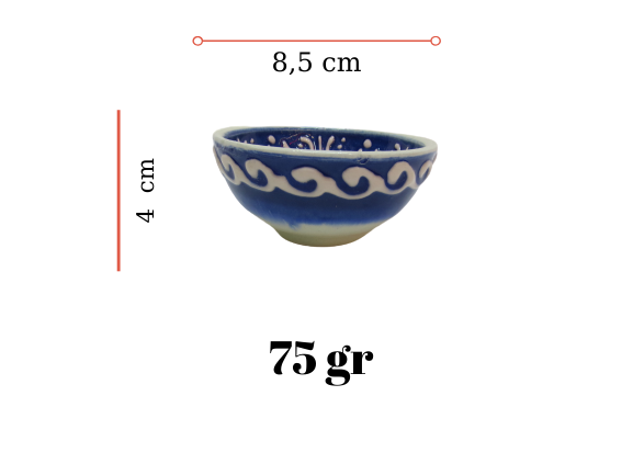 Hand Made Tile Patterned Kaolin Clay Quartz Limestone Bowl 8cm White and Blue Colored Old Turkish Pattern Healty Gift