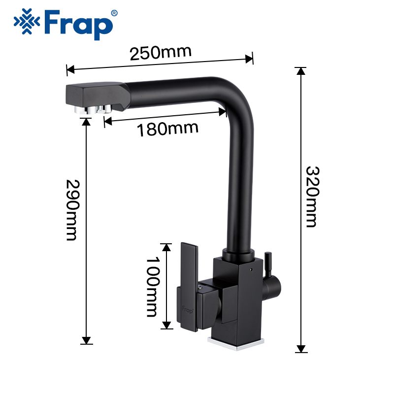 Frap Filter Kitchen Faucet Drinking Water Single Hole Black Hot and cold Pure Water Sinks Deck Mounted Mixer Tap Y40103/-1/-2
