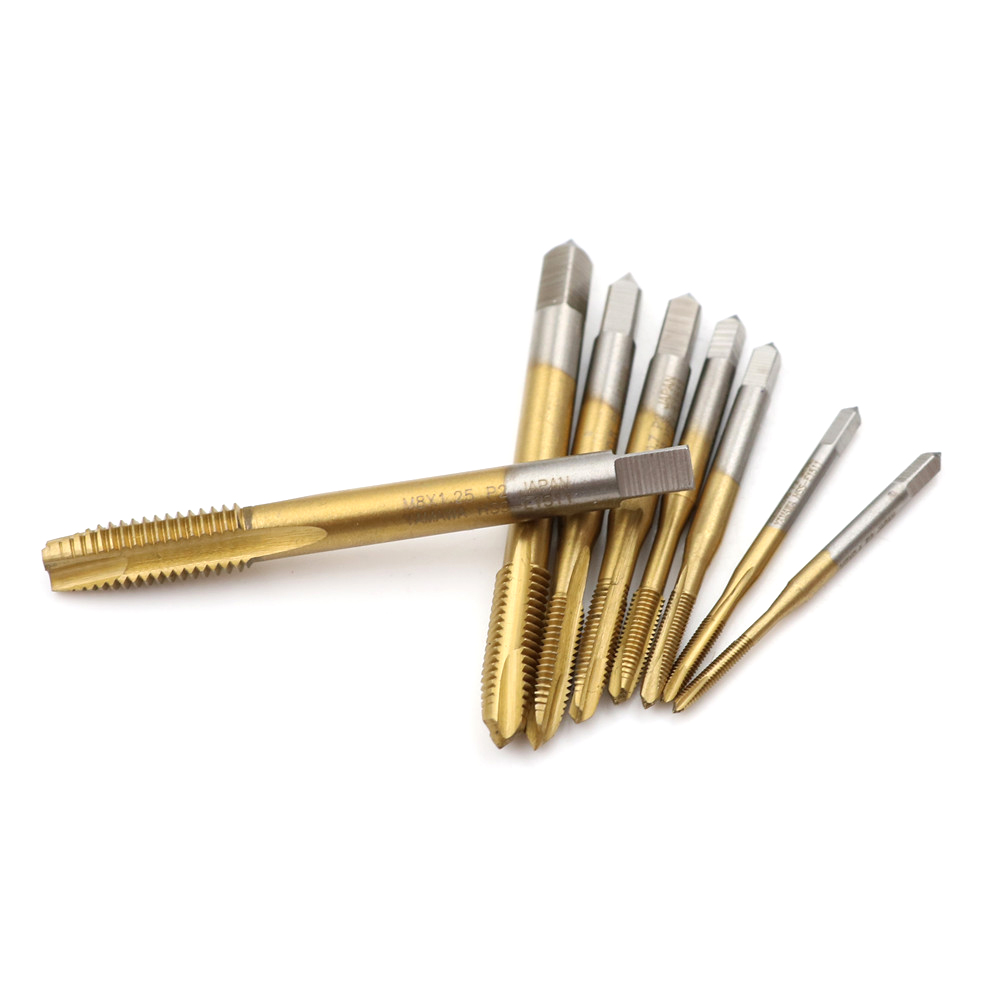 HSS Titanium Machine Right Hand Tap Drill 3 Flute M2 M2.5 M3 M3.5 M4 M5 M6 M8 Spiral Point Thread Plug Handle Taps Die Set