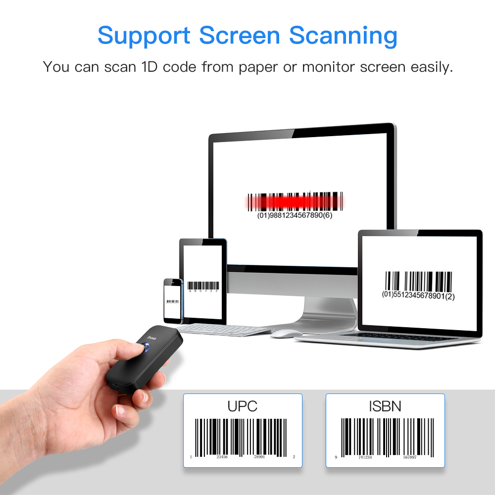 Eyoyo EY-009C Barcode Scanner CCD 2.4G Pocket BT Wired 3-in-1 Connection Modes Decoding Capability Mini Barcode Scanner Wireless