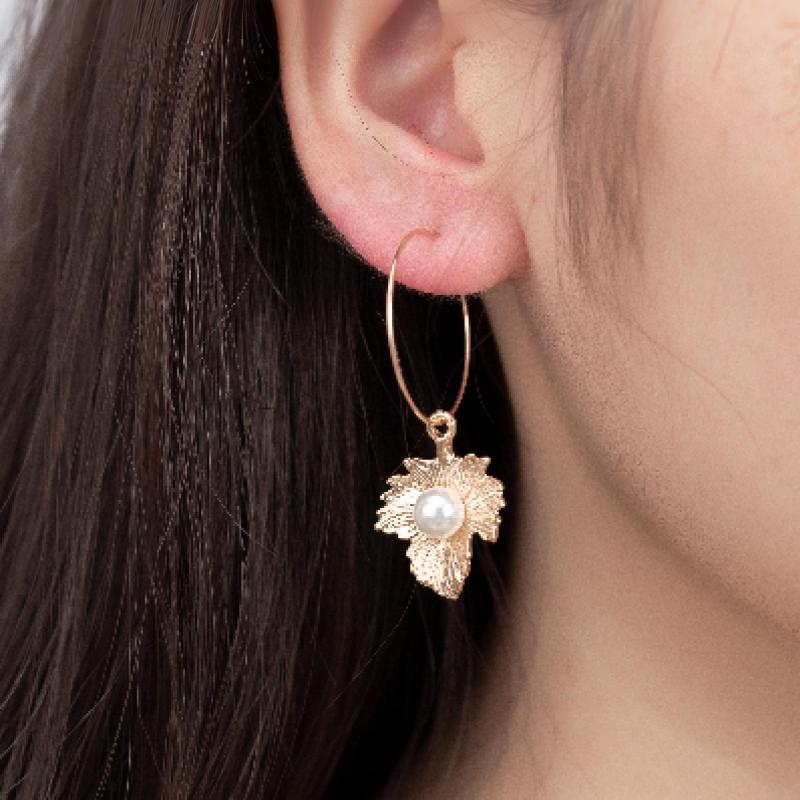 Bohemian Handmade Earrings Exquisite Fashion Fresh Red Apricot Leaf Pearl Geometry Wild Long Earrings Women's Jewelry Wholesale