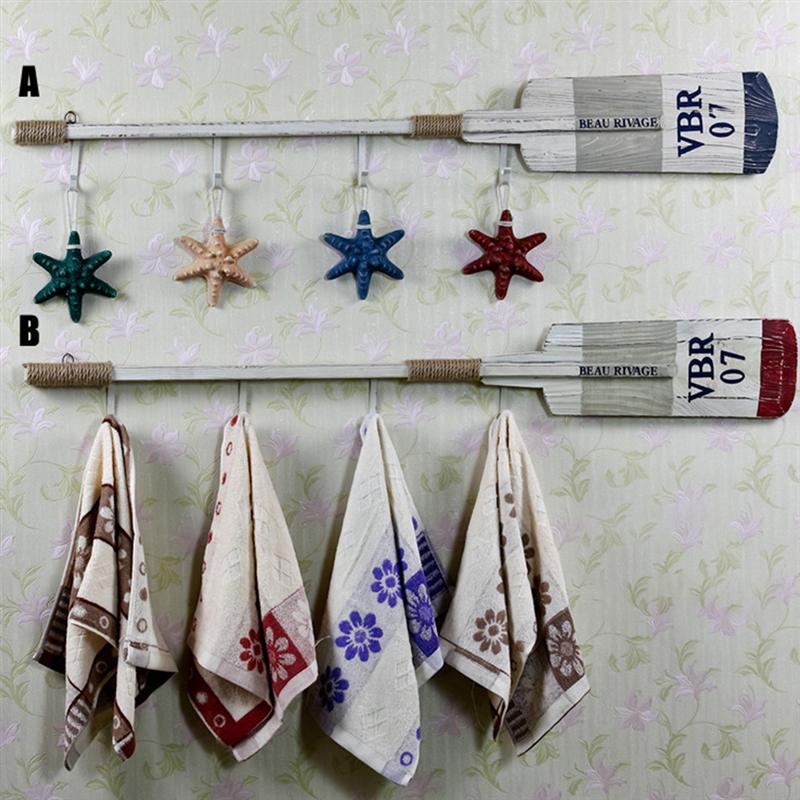1Pc Oar Decor Wooden Decoration Wall Decor Paddle Adornment Nautical Antique with hooks (Random Color and Style)