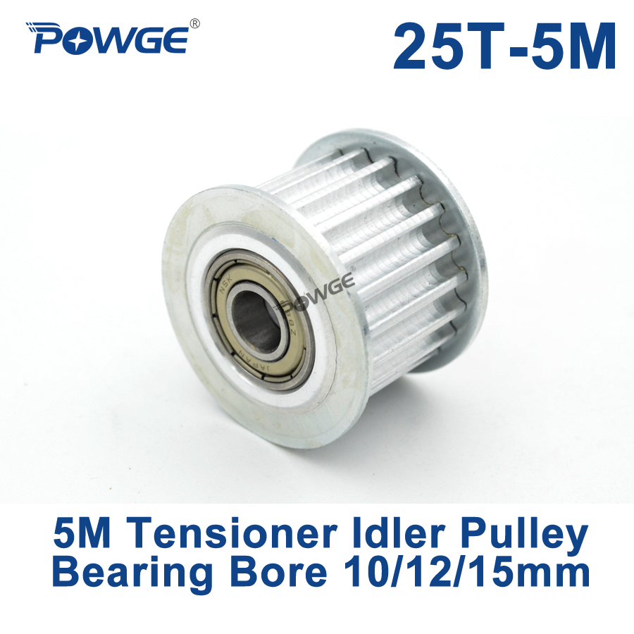 POWGE 25 Teeth 5M Idler Pulley Tensioner Wheel Bore 10/12/15mm with Bearing Guide HTD5M synchronous pulley 25T 25teeth