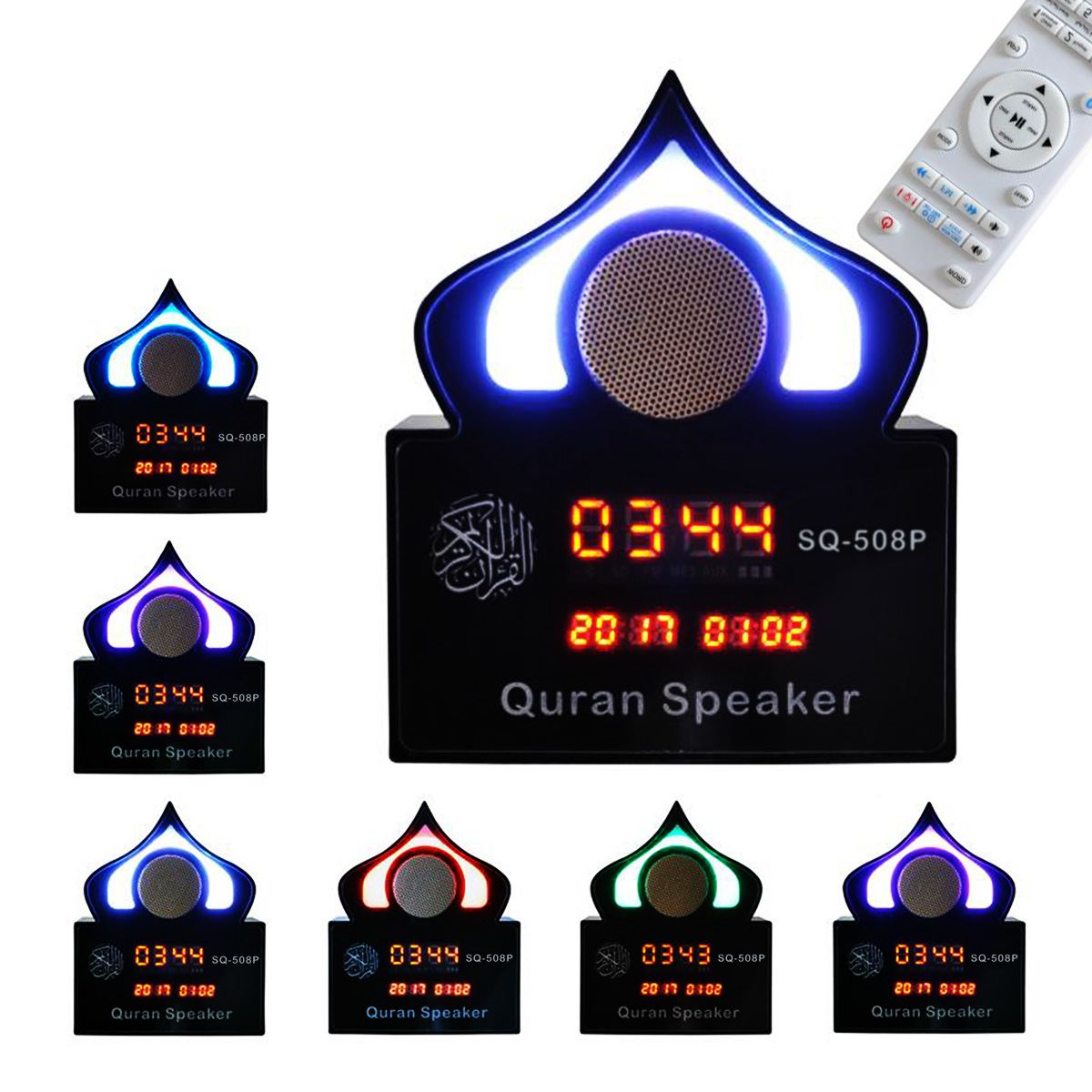 Wireless Colorful Light LED Clock bluetooth Ramadan Remote Control Quran Speaker Azan Islamic Muslim MP3 Player Koran Translator