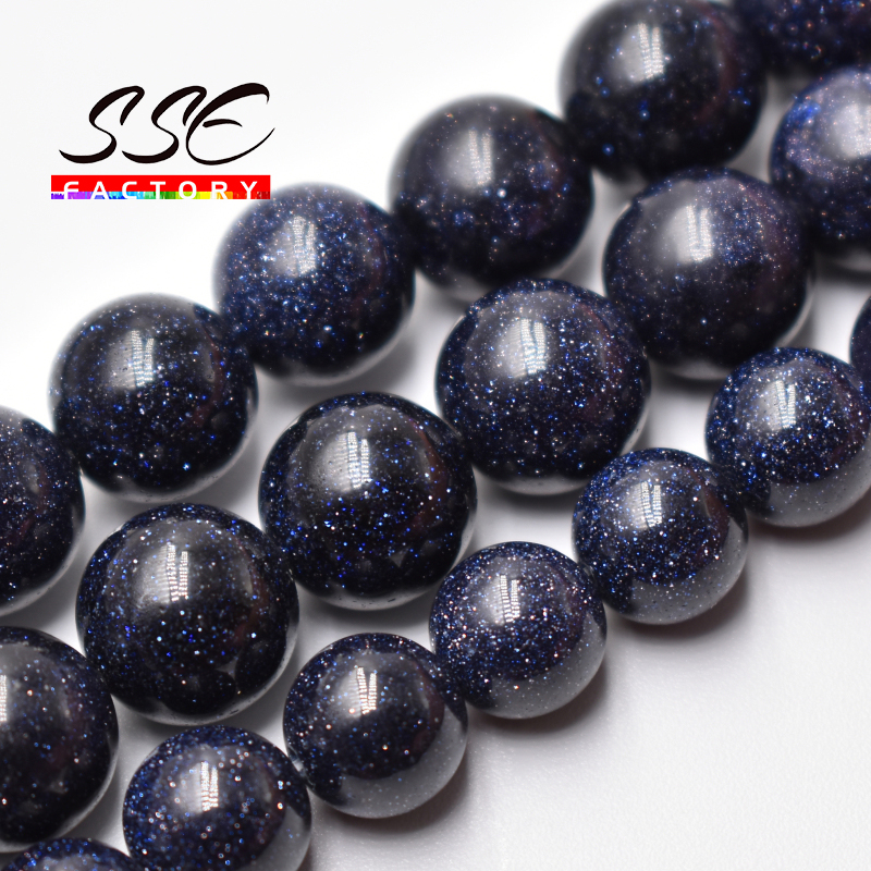 AAAAA Natural Blue SandStone Round Loose Beads 4 6 8 10 12 14MM Pick Size For Jewelry Making DIY Bracelet Accessories 15" Strand