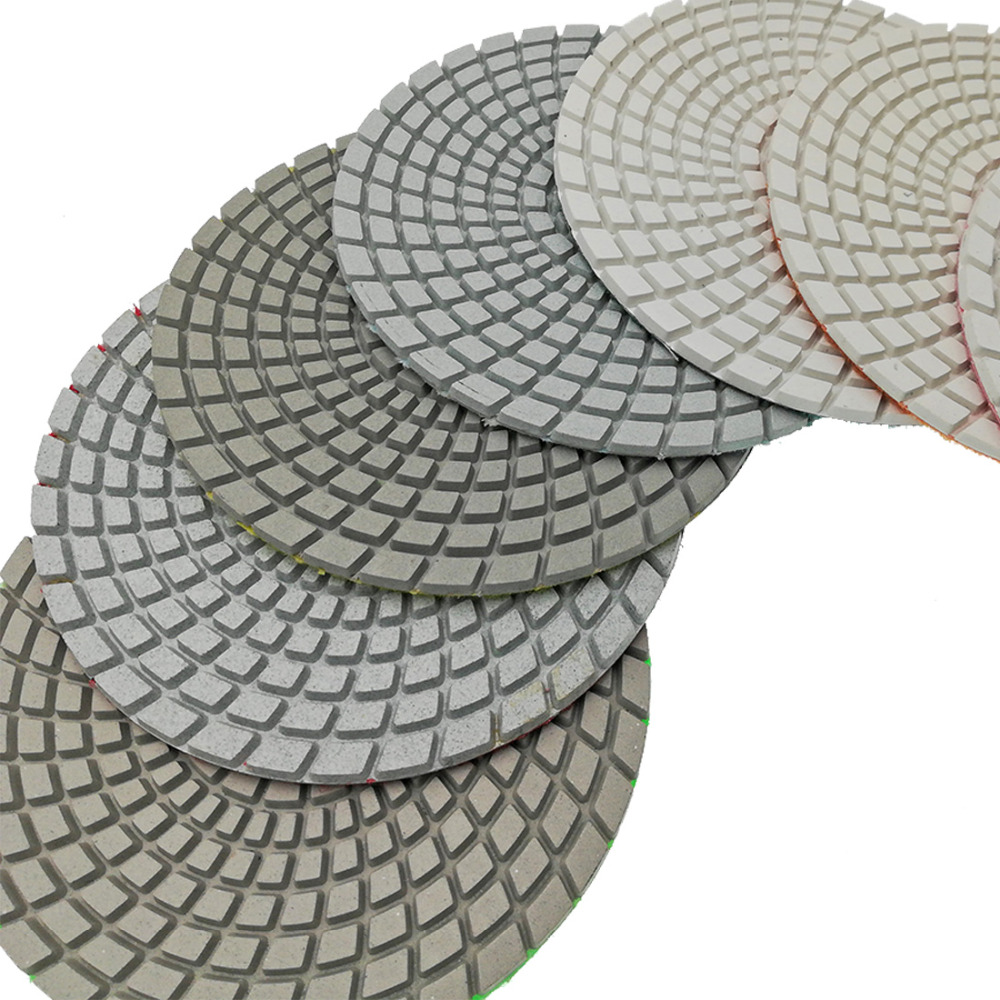 DIATOOL 7pcs/set + Backer 125MM Diamond Flexible Polishing Pads For Stone, Granite&marble, White Bond, Stone Sanding Discs