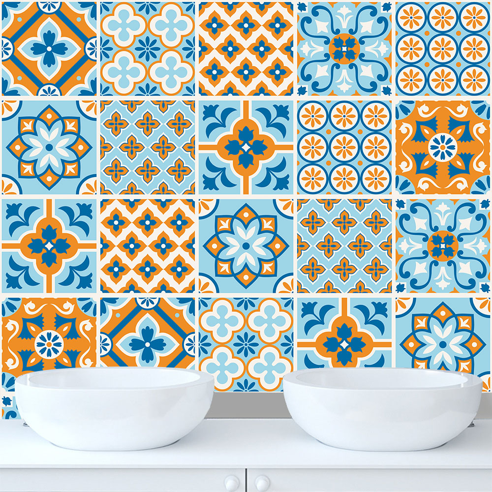 Waterproof Retro Strip Tiles Wall Sticker Bathroom Kitchen Stairs Tables Decoration Wallpaper Peel & Stick Waist Line Art Mural
