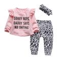 Newborn Baby Girl Clothes Set Cotton Long Sleeve Funny Letter Tops+Casual Leopard Pants+Headband 3Pcs Infant Toddler Outfits