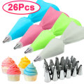 26Pcs/Set Silicone Pastry Bag Tips Kitchen DIY Cake Icing Piping Cream Cake Decorating Tools Reusable Pastry Bags+24 Nozzle Set