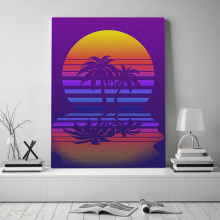 Futuresynth Outrun Retrowave Synthwave Minimal Moon and Palm Vintage Poster Canvas Painting Wall Art Decor Study Home Decoration