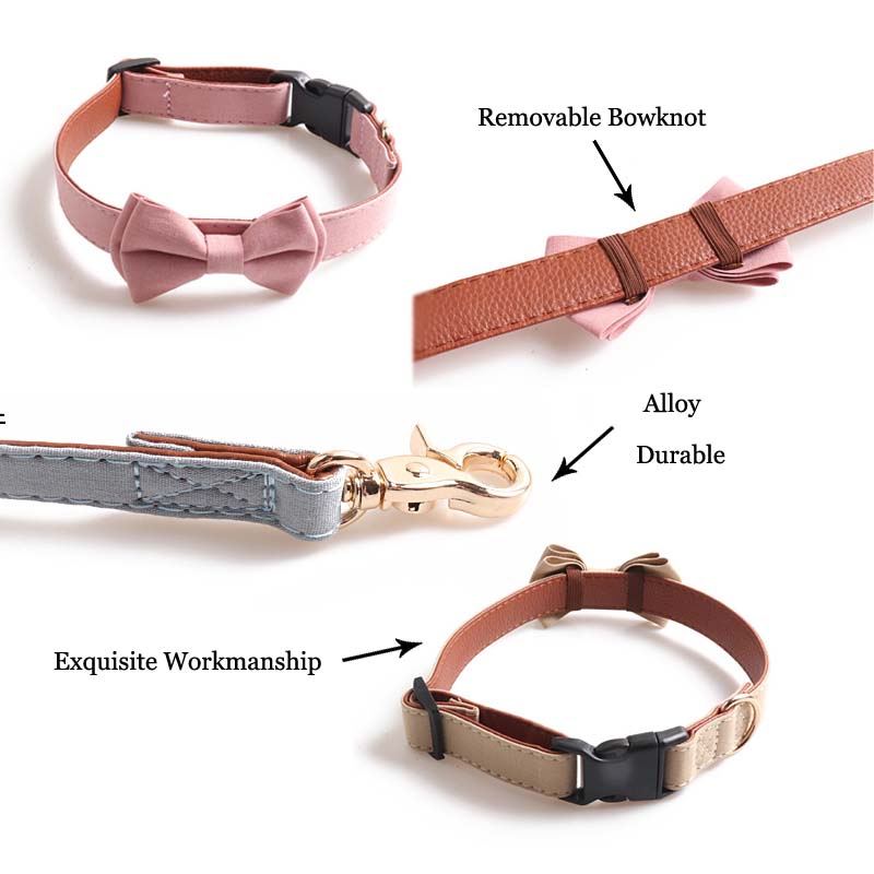 Exquisite Pets Dog Collar Leash Set Adjustable Buckle Small/Medium/Large Dogs Collars Cute Bowknot Necklace Solid Color Leashes