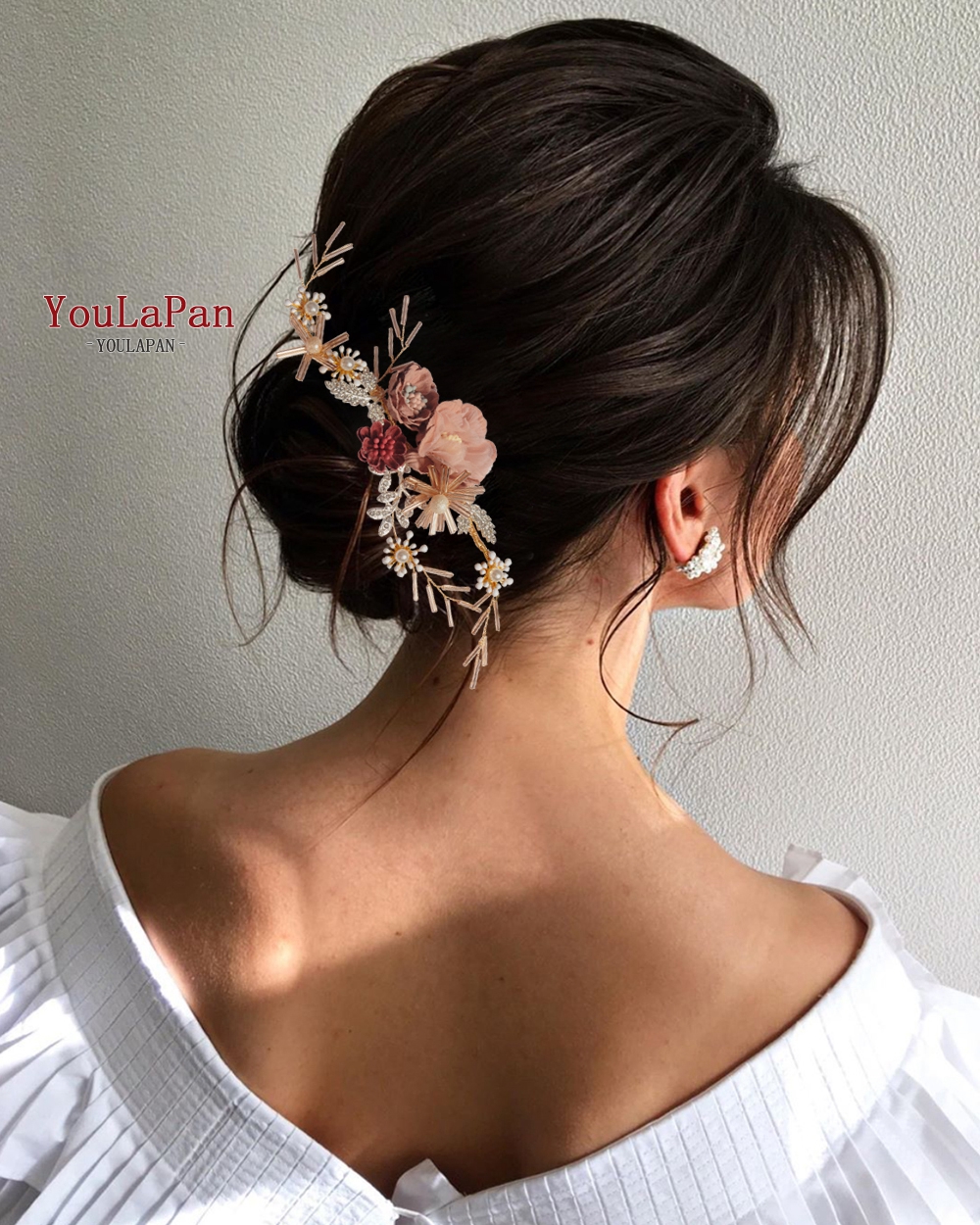 TOPQUEEN Wedding Tiara Bride Hair Jewelry Handmade Silk Flower Wedding Hair Accessories Bridal Tiara Bridal Headwear HP190