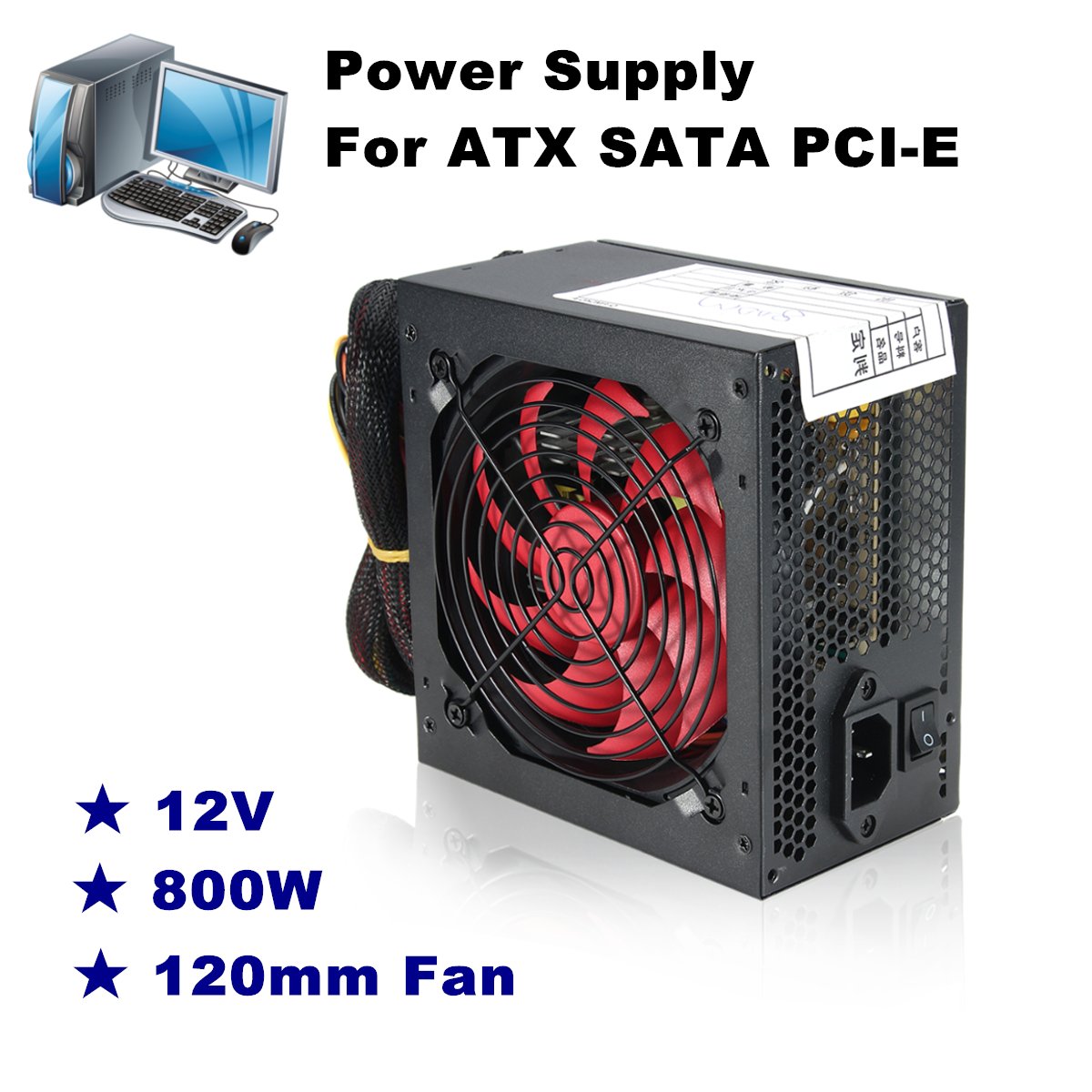 800W Multi-channel PC Power Supply 12cm Fan Computer Power Supply for Intel AMD PC 12V ATX SLI PCI-E Gaming