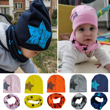 2 Pcs/Set Baby Hat Scarf Set Star Printed Kids Beanie Cap Warm Boy Girl Autumn Winter Hat Infant Toddler Bonnet Baby Accessories