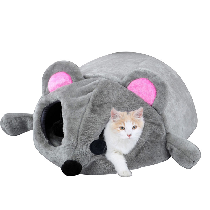 Waterproof Cute Gray Mouse Form Bed Small Cats Dogs Cave Bed Removable Kisses Bottom Cat House Mouse For Cats House