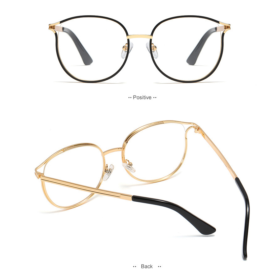 Female TR90 Round Cat Eyes Glasses Frames, Women Thin-edged Metal Prescription Optical Glass Frame for Myopia & Presbyopia F0219