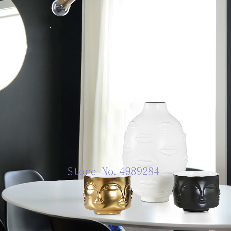 Creative Nordic ceramics vase human face Gold vase Flower arrangement Home living room Decorative ornaments Crafts flower vases