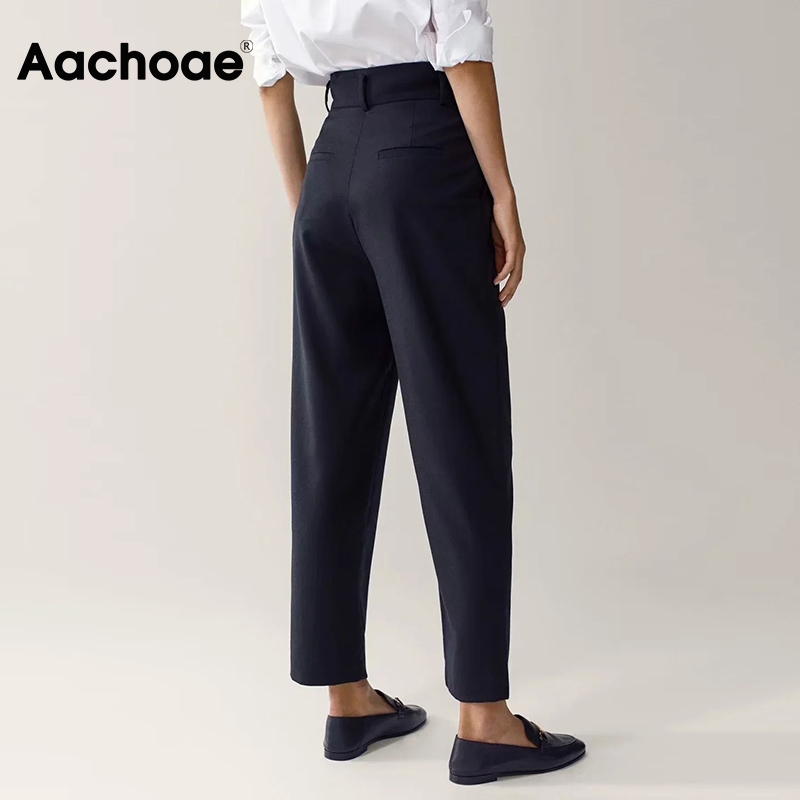 Aachoae Women Chic Black Pants High Waist Elegant Long Trousers Zipper Fly Lady Pencil Pants Office Wear Bottoms Pantalon Femme