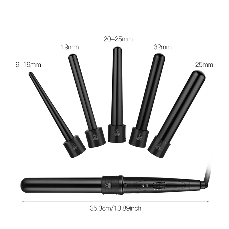 5 in 1 Hair Curler Professional Interchangeable Curling Iron Wand Set 5 Barrels 9MM/19MM/32MM Hair Curling Wand with Glove 45