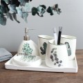 European green plant ceramic bathroom supplies simple five-piece wedding wash set toothbrush holder lotion bottle melamine tray