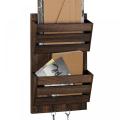 Wall Mounted Wood Mail Storage Rack with Hooks