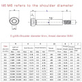 1pc M5 M6 M8 M10 Dia=6 8 10 12mm Grade 12.9 Steel Hex Hexagon Socket Cap Head Shoulder Roller Bearing Screw Bolt High Tensile