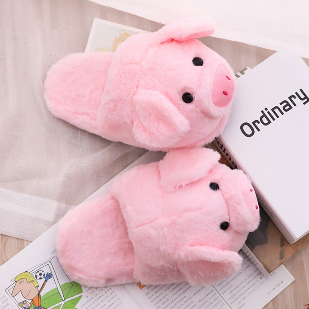 Dropshipping Cute Womens Warm Stuff Animal Slippers Funny Slippers Furry Pink Pig Slippers House Shoes