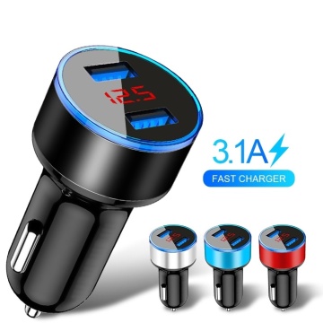 Car Charger 5V 3.1A With LED Display Universal Dual Usb Phone Car-Charger for Samsung For iPhone 12-24V Cigarette Socket Lighter