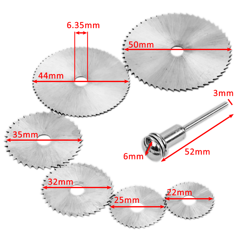 7pcs HSS Rotary Tool 22 /25 /32 /35 /44 /50mm Circular Saw Blades Cutting Wheel Discs Mandrel for Dremel Cut off