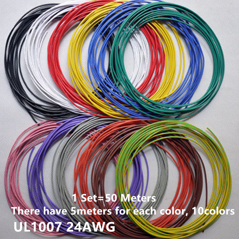 1Set 50 Meters PVC Insulated Wire UL1007 Wire 24AWG 1.4mm Electronic Cable For DIY Connect