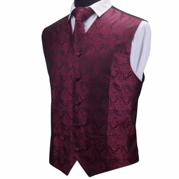 GUSLESON Mens Waistcoats Slim Fit Men Vest & Necktie & Handkerchief Set Paisley Coletes Chaleco Hombre For Party Wedding
