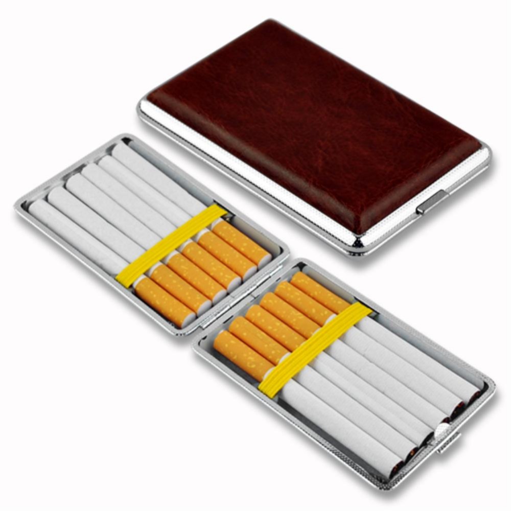 WITUSE PU Cigarette Case Box Can Hold 10 12 14 16 18 20PCS Retail New 2017 Classic Leather Alloy Metal Holder Cigars EG5798