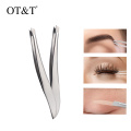 OT&T Eyelash Tweezers for Eyelashes Extensions Sliver Stainless Steel Eyebrow Hair Removal Tweezer Flat Tip Facial Makeup Tools