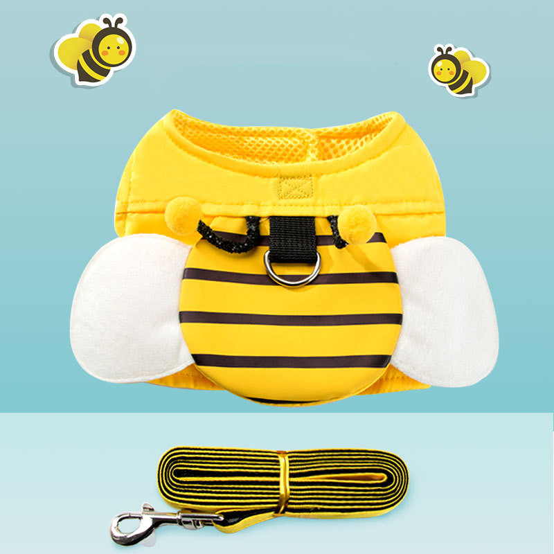 Cute Little Bee Shape Saddlebag with Leash Pet Backpack Harness Travel Outdoor Hiking for cat Small Dogs