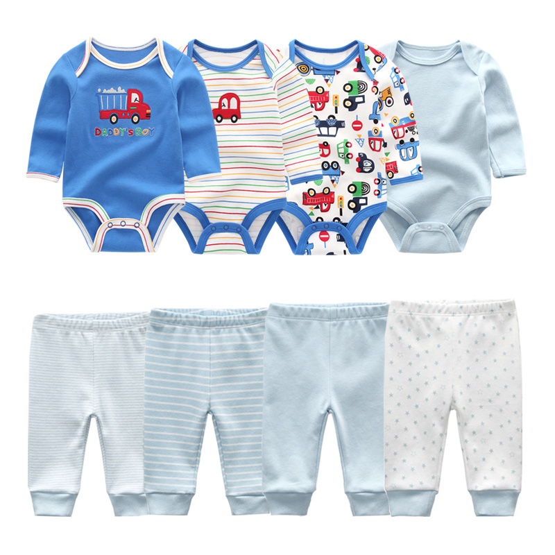 2021 Cotton 6/8PCS Newborn Baby Boy Clothes 0-12M Autumn Bodysuits+Pants Boys Baby Clothing Sets Full Sleeve Baby Girl Clothes