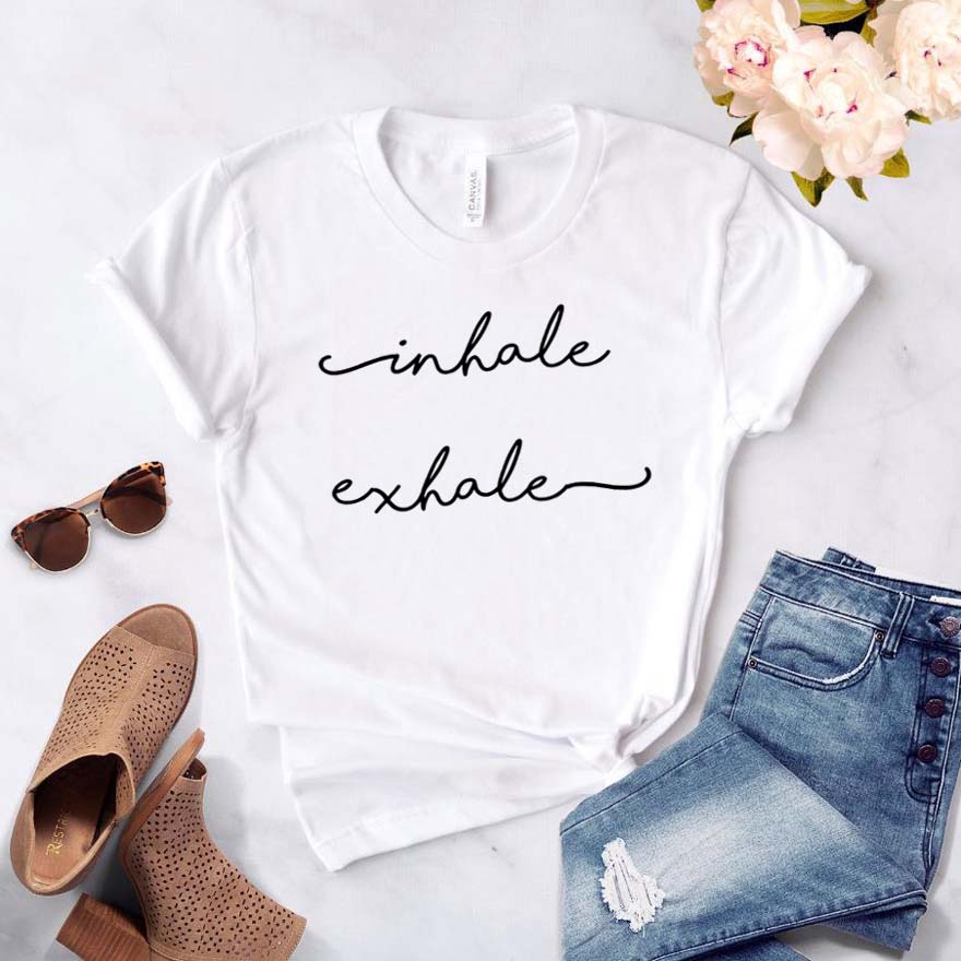 Inhale Exhale Print Women tshirt Cotton Hipster Funny t-shirt Gift Lady Yong Girl Top Tee Drop Ship ZY-455