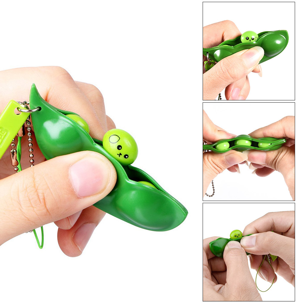 New Arrival Original Extrusion Pea Bean Soybean Squeeze Toy Stress Relieve Toy Keychain Cute Key Chain Ring Bag funny Trinket