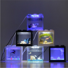 USB mini Fighting LED fish box aquarium transparent acrylic fish tank office desktop decoration Creative build blocks stacked